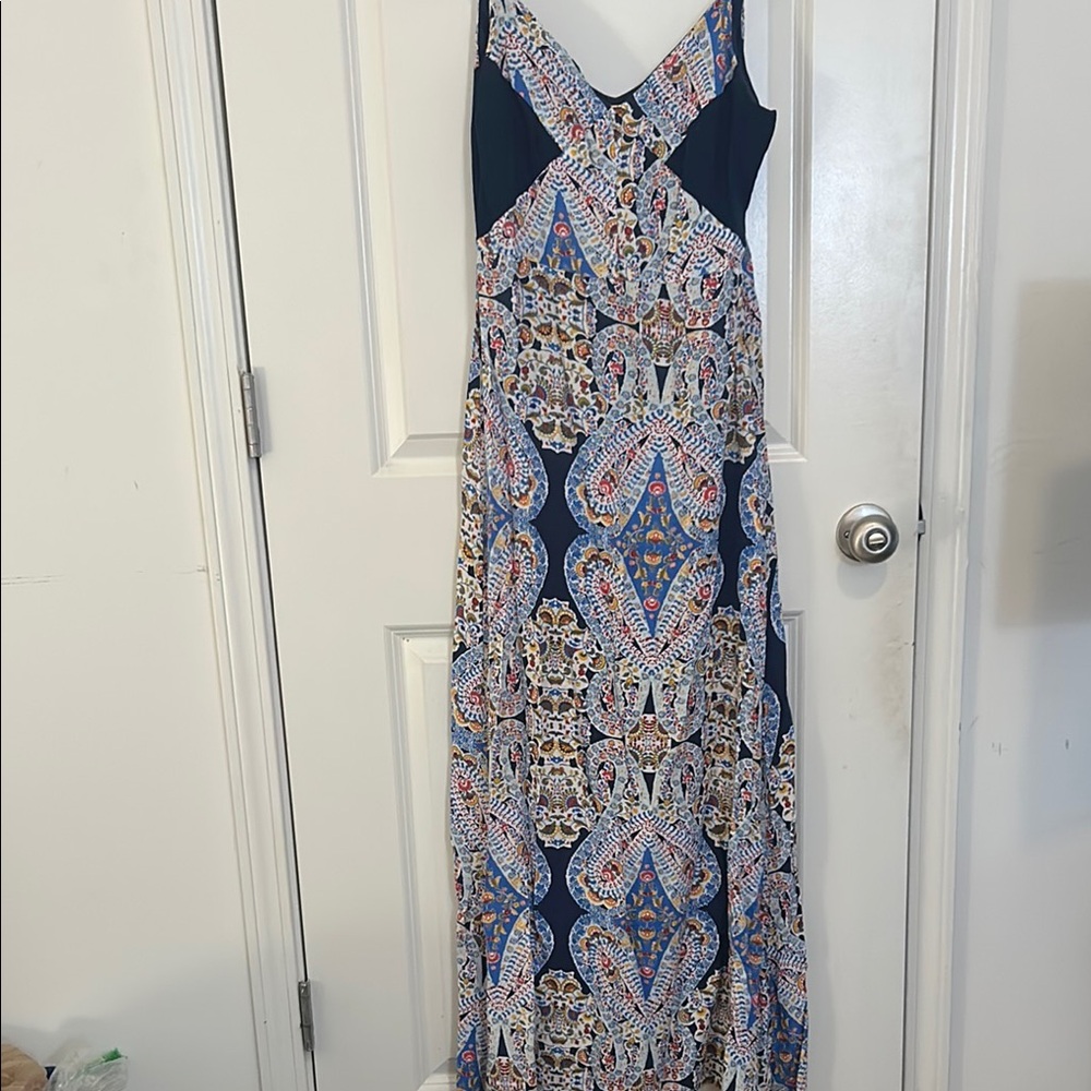 Women’s Navy Printed Maxi Dress - Sleeveless V-Neck